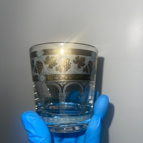 Cera Set of Five "Golden Grapes" Green Rocks Glasses Vintage Classic - Picture 3 of 5